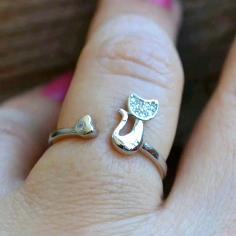 Wrap Ring Silver Come-Home-Soon Kitty Cat